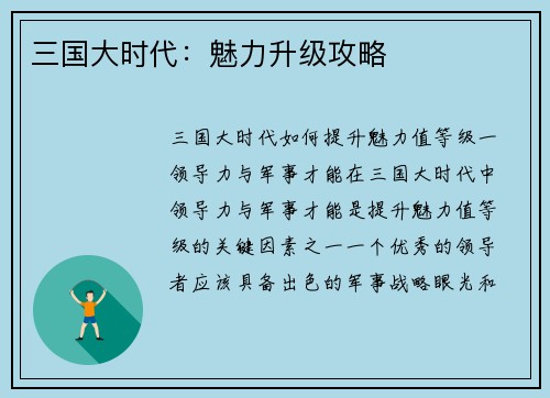 三国大时代：魅力升级攻略